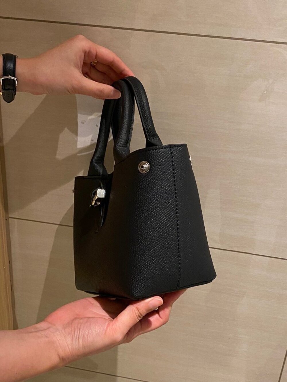 Longchamp Le Roseau Extra Small Black Leather Mini Tote Bag - Picture 3 of 8